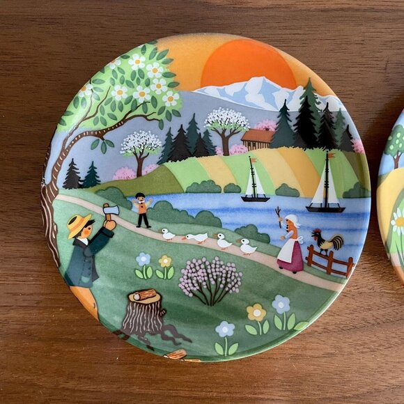 Reutter Porzellan Porcelain Mini Plates Germany SET OF 2 Spring Fall 3 3/4” - Picture 2 of 5